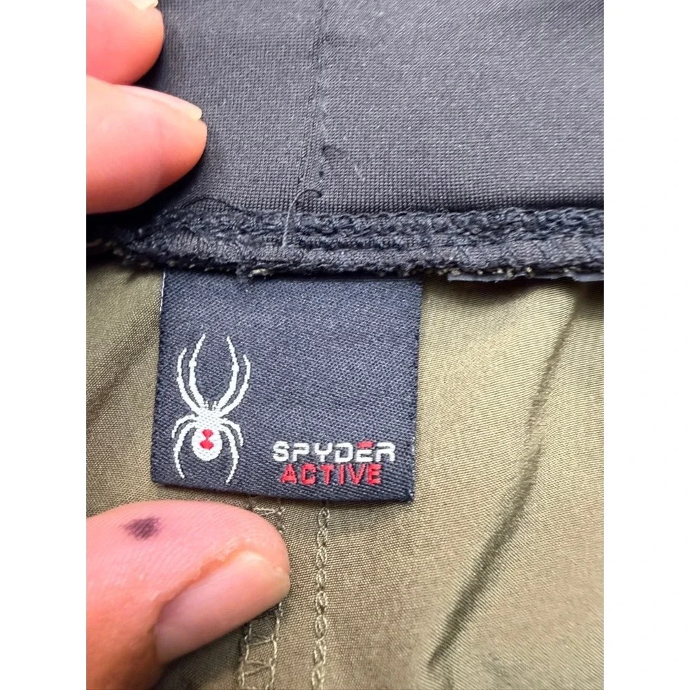 Spyder Mens Olive Green Athletic Training Shorts Reflective Zippers M